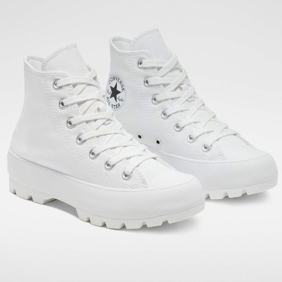 Converse Chuck Taylor All Star Lugged White High Top Sneakers - Picture 1 of 13